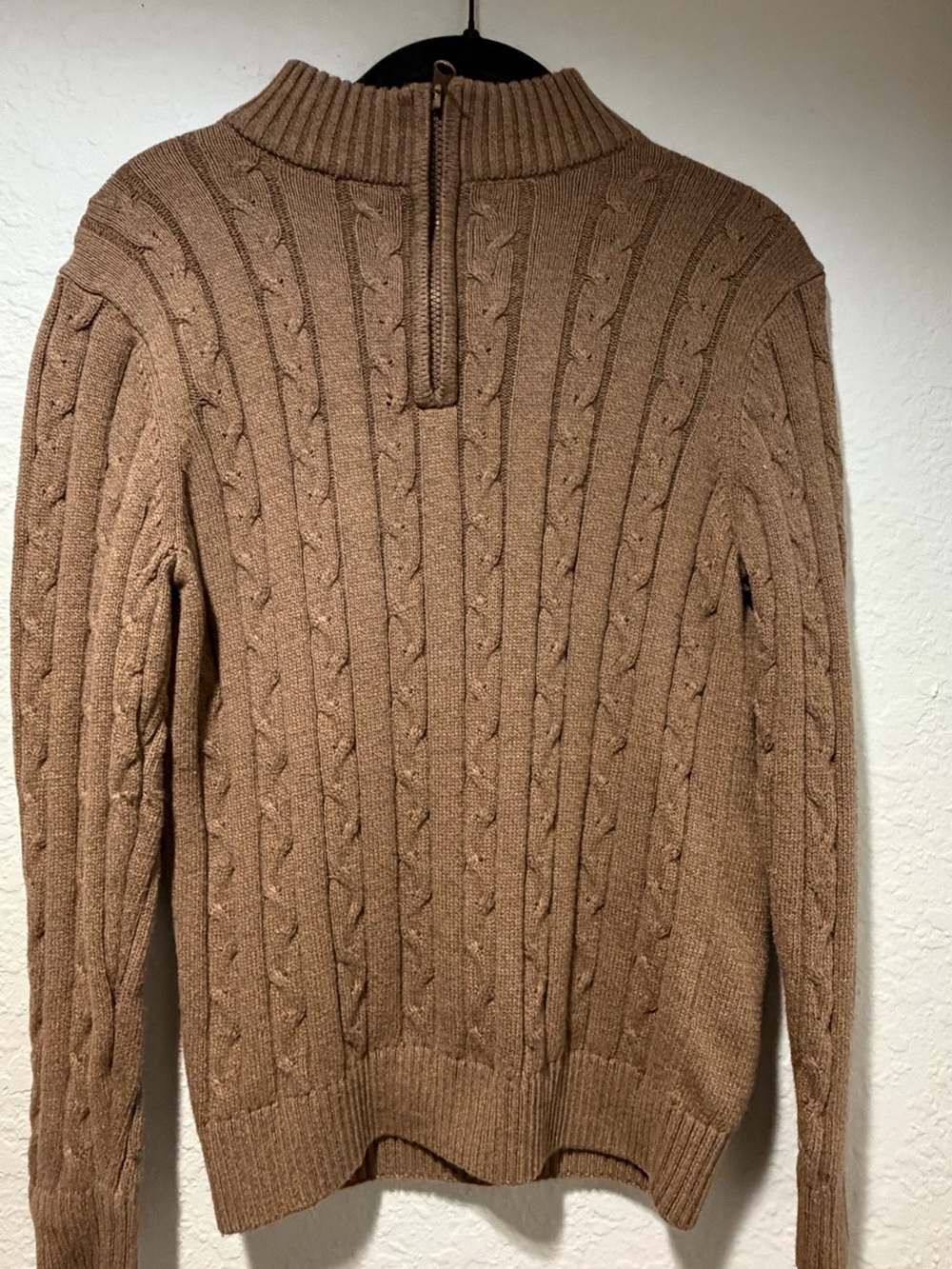 Amazon Essentials Tan Cable-Knit Zip Mock Neck Sweater